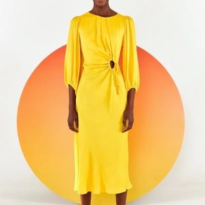 Yellow Front Circle Cut Out Midi Dress - FARM Rio